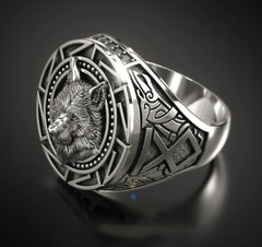 Retro Wolf Totem Sterling Silver Ring
